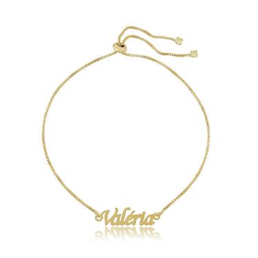 Imagem de Pulseira Personalizada Floratta Joias com Nome Gravado e Fecho Gravata Folheada em Ouro 18K Hipoalergênica Feminina