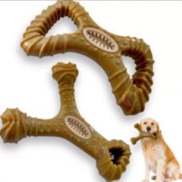 Imagem de Mordedor para Cães OEM Osso Resistente Maciço Fibra de Trigo Sabor Bacon Grande Marrom 16 cm 1 Unidade