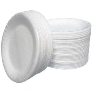 Imagem de Prato de Isopor Térmico 15CM Raso Ultra com 100 Unidades Plástico Liso-Sólido para Churrasco e Festa Branco