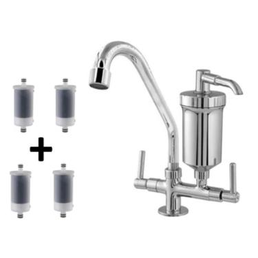 Imagem de Torneira com Filtro de Cozinha Alavanca para Bancada em Aço Inoxidável Cromado com Bica...