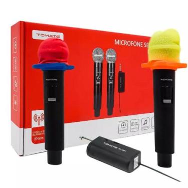 Imagem de Microfone duplo sem fio wireless recarregável - tomate