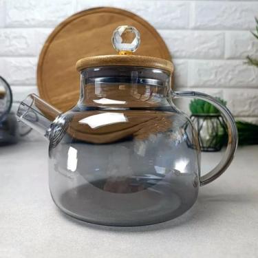 Imagem de Chaleira de Vidro Borossilicato 1L com Infusor Removível Tampa de Bamb