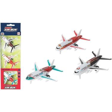 Imagem de Kit Aviões de Brinquedo com Fricção Mini Air Bus 3 Unidades Metal e Plástico Braskit