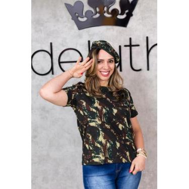 Imagem de T-shirt Feminina Camuflada Militar Algodão Premium Gola Redonda P-XG -