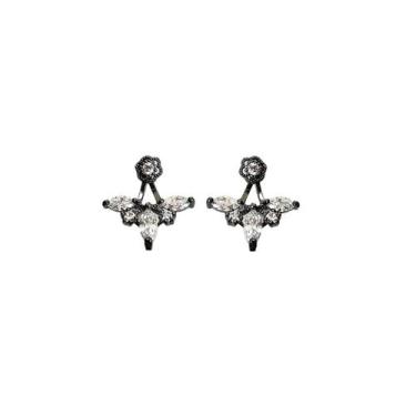 Imagem de Brinco Ear Jacket Navetes Cristais Banhado a Ródio Negro - Zircônia - 