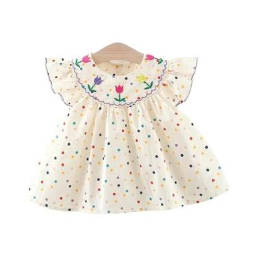Imagem de Vestido do bebê algodão, bordado flor, confortável, colorido, bolinhas