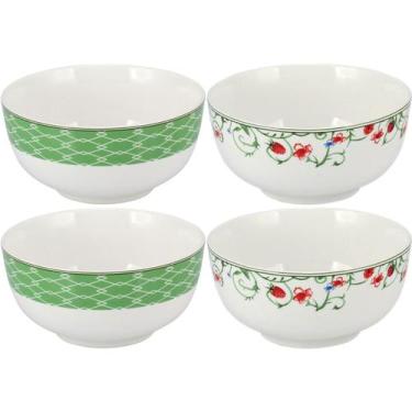 Imagem de Tigela Delicata Home&Co 7x14x14cm Bonechina Verde 500ml 4pçs para Serv