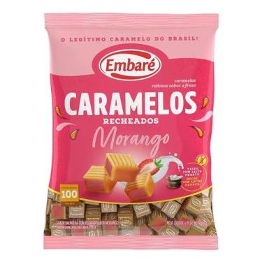 Imagem de Bala Caramelo Recheado Morango Sem Glúten Embaré 660g