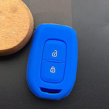 Imagem de YJADHU Capa de chave de borracha de silicone para carro Conjunto de capa de chave remota de 2 botões, adequado para Renault Duster Dacia Scenic Master Megane, azul