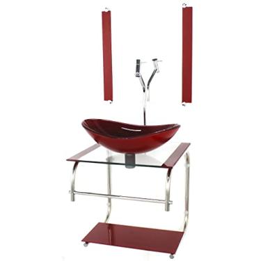 Imagem de GABINETE DE VIDRO CUBA OVAL 40CM INOX VERMELHO CEREJA COM TORNEIRA CROMADA