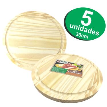 Imagem de Kit 5 Tábua Redonda 30 cm Madeira Para Queijos e Frios Churrasco Pizza Petiscos Atacado