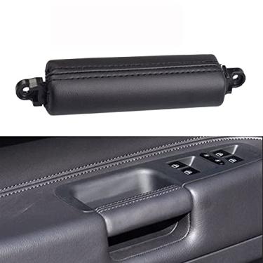 Imagem de Puxador de porta interior do motorista dianteiro esquerdo couro para VW Touareg 2003-2010 (preto)