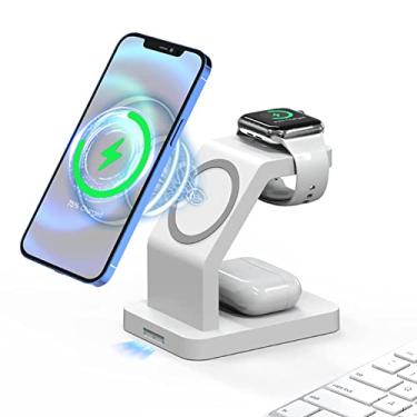 Imagem de Suporte magnético para carregador sem fio, estação de carregamento rápido 3 em 1 para vários dispositivos, Apple iPhone 12 Pro Max/Mini/12pro/Airpods 2/pro/iWatch Series compatível