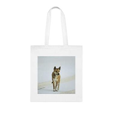 Imagem de Sacola de Dingo Australiano na praia, presente divertido, bolsa de ombro, bolsas reutilizáveis, cesta de Natal de aniversário, ideia de presente, Branco