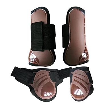 Imagem de shamjina 2 Pares de Botas Traseiras de de Pônei Dianteiras, Tendão de de Pônei Respirável E Absorvente de Fetlock para Treinamento, Sal, Marrom L
