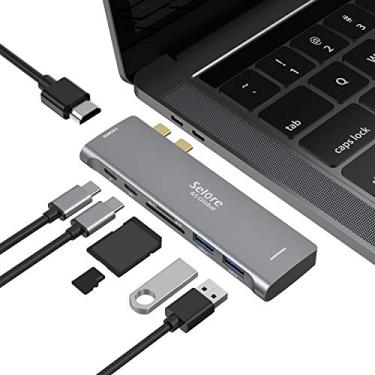 Imagem de Adaptador USB C para MacBook Pro 2020 2019, adaptador de hub USB C para HDMI 7 em 1, dongle MacBook Pro com 4KHDMI, 2 USB 3.0, TF/SD, USB-C 100W e Thunderbolt 3