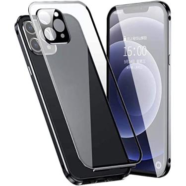 Imagem de KKFAUS Capa flip transparente para Apple iPhone 12 Pro Max (2020), capa de adsorção magnética dupla face vidro temperado à prova de choque capa de telefone anti-riscos (cor: preto)