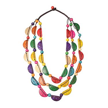 Imagem de TAKARAM ONO Gargantilha feminina de contas de madeira colorida com vários fios grossos, multicoloridos, boêmios, feitos à mão para mulheres, colar africano em camadas, joias modernas, presentes,