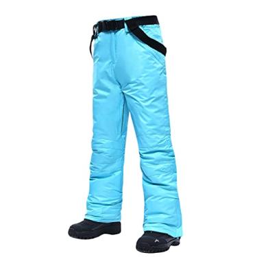 Imagem de Yajun Calças de babador de esqui de inverno à prova d'água espessas calças de caminhada suspensórios destacáveis roupas respiráveis calças de snowboard isoladas, azul, G (cintura: 84 cm)