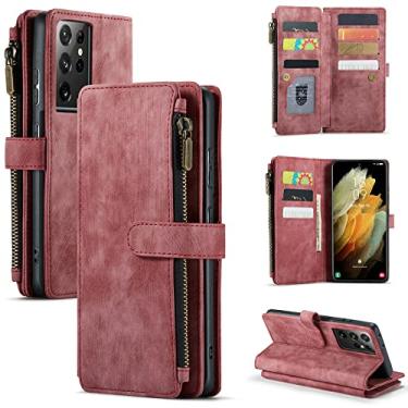 Imagem de Capa de telefone flip com slot para cartão de couro de luxo para Samsung Galaxy A53 A51 A33 A52 A72 A32 A22 A12 A30S S20 S21 S22 ultra S10 Plus nota 20 Capa protetora, vermelha, para nota 20