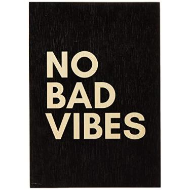 Imagem de Arte Maníacos Quadro Decorativo em Madeira No Bad Vibes Fundo Preto - 46x32,5cm