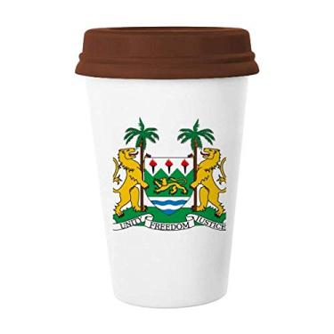 Imagem de Caneca com emblema nacional da África da Serra Leoa com tampa de cerâmica para copo de café