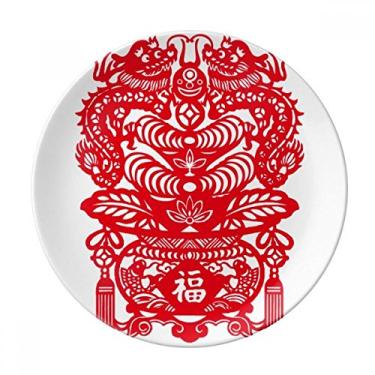 Imagem de China Red Dragon Fish Leaf Pattern Plate Decorative Porcelain Salver Tableware Dinner Dish