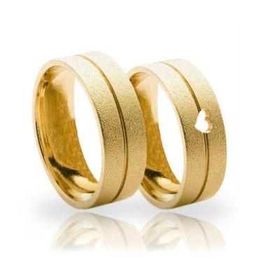 Imagem de Alianças de Ouro 18k 7mm Diamantadas com Coração Vazado Luxo Preenchidas com Ouro