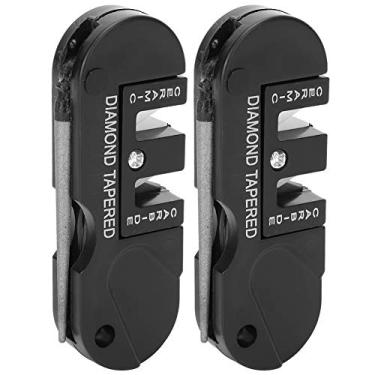 Imagem de Afiador de facas portátil pré-definido EDC de carbonetos, afiador de facas de haste afunilada, diamante + cerâmica + liga 2 peças 80 x 30 x 15 mm para móveis diários da família, pesca em casa