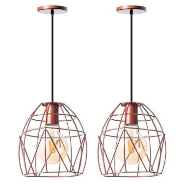 Imagem de Kit 2 Lustre Pendente Interno Aramado Bala 23Cm Cobre
