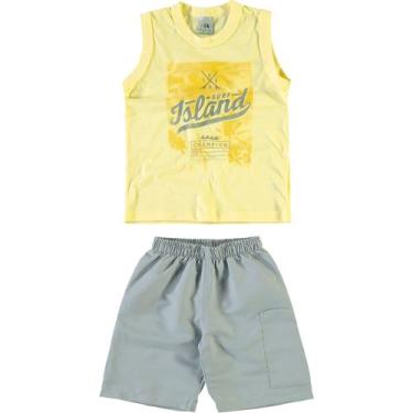 Imagem de Conjunto Infantil Malwee Camiseta Regata e Bermuda - Em Cotton e Sarja - Cinza e Amarelo