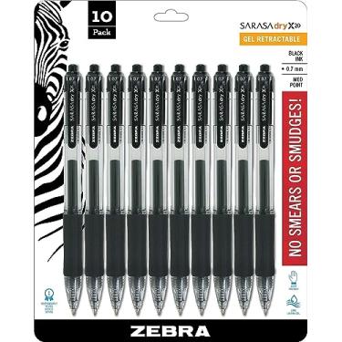 Imagem de Zebra Pen Caneta de gel retrátil Sarasa Dry X20, ponta média, 0,7 mm, tinta preta, pacote com 10 (embalagem pode variar)