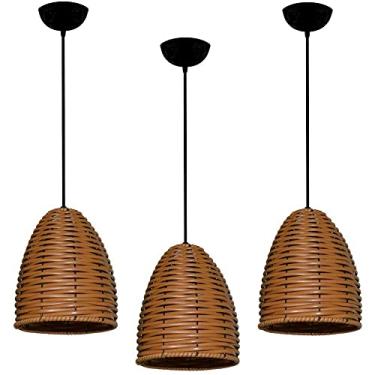 Imagem de Kit Com 03 Luminárias Pendente De Junco Sintético Modelo Sino (Areia)