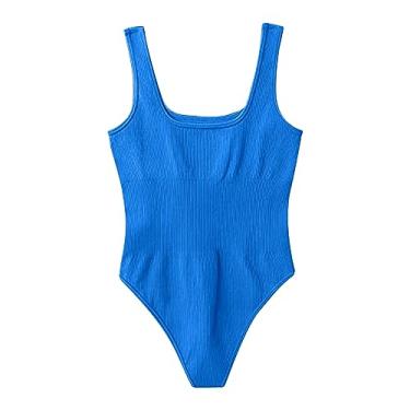 Imagem de Bodies femininos sexy com nervuras sem mangas gola quadrada tops bodies sexy stretch macacão macacão macacão, Bu1, P