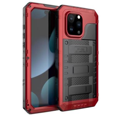 Imagem de PuRoxx Capa de metal para iPhone 15 Pro Max/15 Pro/15 Plus/15, capa IP68 à prova d'água à prova de poeira, protetor de tela integrado, capa rígida robusta de corpo inteiro, vermelha, 15 Plus