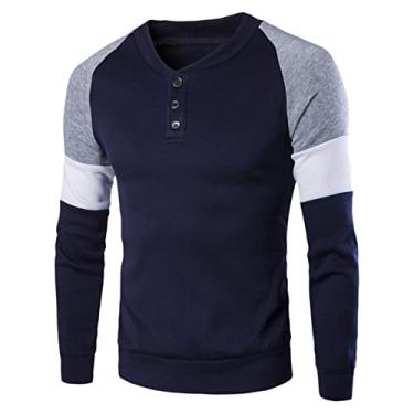 Imagem de Moletom masculino com capuz com zíper masculino casual combinação de cores slim fit capa quente moda suéter Hookups moletom com capuz, Azul-marinho, XG