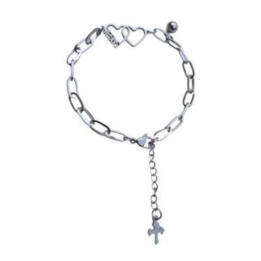 Imagem de Pulseira Cadeia Consagração Pingente Coração Palavra Jesus de Aço Inoxidável Prateada Aço Inox Cirúrgico Antialérgico