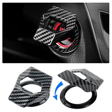 Imagem de VARGTR Tampa universal do botão Start/Stop do motor, guarnição de controle de energia de carro de liga de alumínio, empurre para iniciar, tampa protetora de chave para Civic CRV XRV Challenger Charger CHR (fibra de carbono)