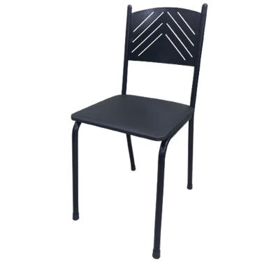 Imagem de Cadeira Preta para Cozinha Jantar Metal Tubular Almofadada Assento Preto