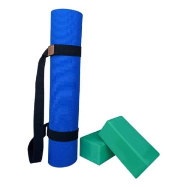 Imagem de Kit Yoga | Tapete Yoga Mat Pilates Exercícios Academia PVC 200x60cm + 2x Blocos de EVA + Alça de Transporte
