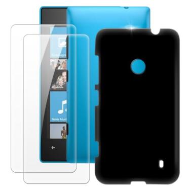 Imagem de MILEGOO Capa para Nokia Lumia 520 + 2 peças protetoras de tela de vidro temperado, capa ultrafina de silicone TPU macio à prova de choque para Nokia Lumia 521 (4 polegadas) preta