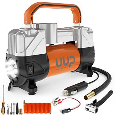 Imagem de UUP Compressor de ar inflador de pneu, 150PSI 12V CC Cilindros duplos Bomba de ar portátil para serviço pesado com luz LED de emergência para caminhão, SUV, carro, RV