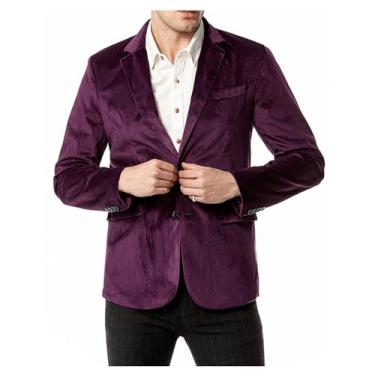 Imagem de Blazer masculino casual, cor sólida, casaco de veludo cotelê, casaco casual com lapela e gola, Roxo, XG