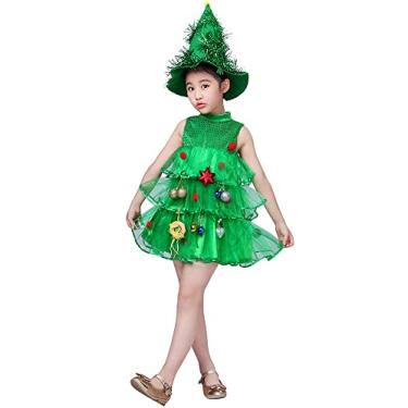 Imagem de AGQT Fantasia de árvore de Natal para meninas vestido tutu de festa de Natal com chapéu tamanho 1-11T, Árvore de Natal sem mangas 7310 m - Verde, 2-3 Anos