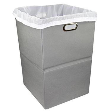 Imagem de Cesto de roupa grande dobrável com saco de roupa - tecido não tecido durável premium, placa de plástico, tamanho extragrande, cesta de roupas compacta e economiza espaço com alças de metal (cinza)