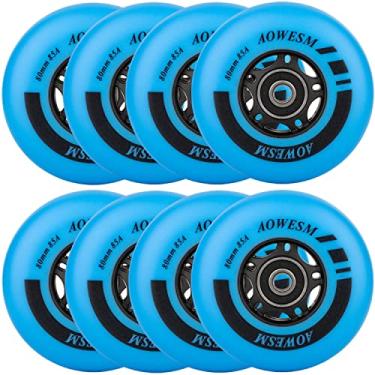 Imagem de AOWESM Rodas de substituição em linha para skate WheeIs 85A para ambientes externos em linha com rolamentos ABEC-9 e espaçadores flutuantes, 72 mm/76 mm/80 mm, cores preto/azul/vermelho, pacote com 8 (azul, 72 mm)