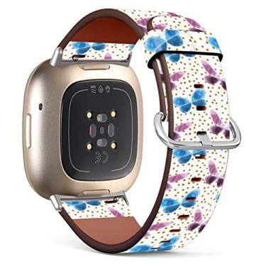 Imagem de Mingdao Pulseira de substituição de couro compatível com Fitbit Sense 2/Sense/Versa 4/Versa 3 (estampa borboleta-Wb03)