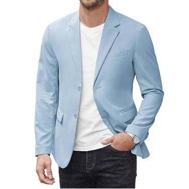 Imagem de COOFANDY Blazer masculino casual, leve, com dois botões, verão, caimento justo, casaco esportivo, Azul claro, Medium