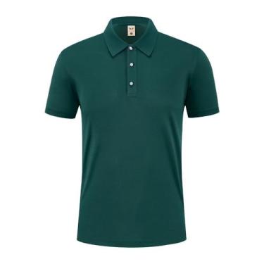 Imagem de Legou Camisa polo masculina de lapela contrastante pulôver manga curta roupas de trabalho ao ar livre camisetas casuais, Verde escuro, G