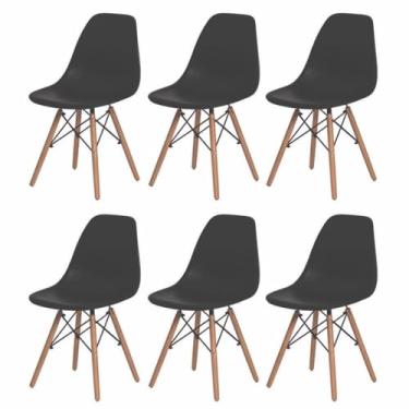 Imagem de Kit Com 06 Cadeiras Para Cozinha Mesa Sala De Jantar Charles Base Madeira Resistente Eames Eiffel (Preto)